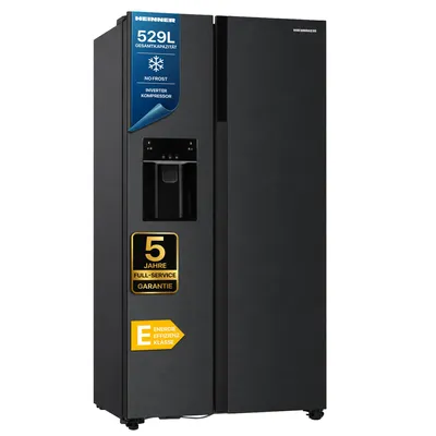 Produktbild von Heinner HSBS-HM513NFIMDXE++, Freistehend, Amerikanische Tür, Schwarz, 2 Tür(en), Berührung, LED
