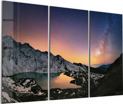 Produktbild von DEQORI Glasbild Echtglas 3x50x100 cm 'Gosainkunda unter Sternen' Wandbilder XXL groß