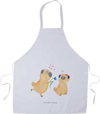Produktbild von Mr. & Mrs. Panda Schürze Mops Verliebt - Weiß - Geschenk, Kochkleidung, Hund, Grill, Küchenschürze, Knuffig, Sprüche, Liebe, Gastro-Schürze, Partner, Kochschürze