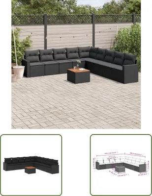 Produktbild von The Living Store 10-tlg. Garten-Sofagarnitur mit Kissen Schwarz Poly Rattan