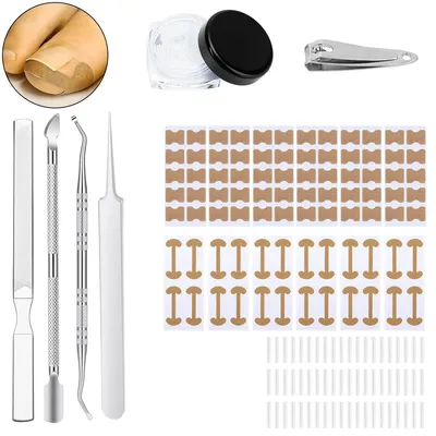 Produktbild von Eingewachsene Zehennägel Set, 120 Stück Zehennagel Korrektur Set mit Zehennagelkorrektur Patch, C-förmige Zehennagel Pads & Edelstahl Fußpflege