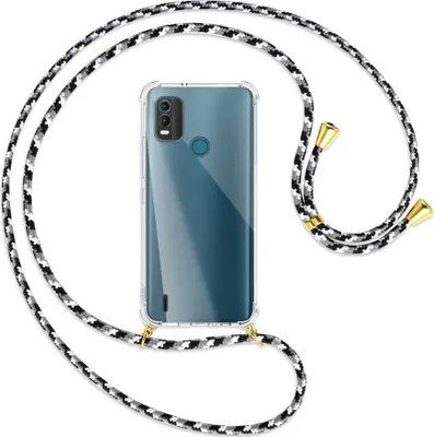 Produktbild von Handykette Backcover-Schutzhülle mit Band (Metall goldfarben) für Nokia C21 Plus (6.52'') - schwarz/grau/weiß