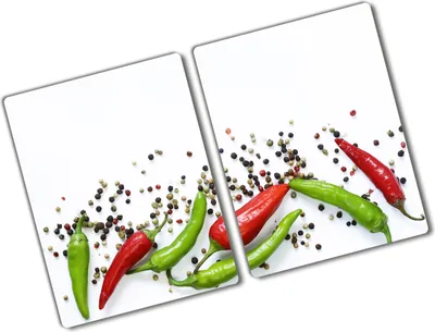 Produktbild von Tulup Glas Herdabdeckplatte - 2x40x52 cm - Glaskeramikkochfeld-Abdeckung Spritzschutz Glasabdeckplatte Kochplattenabdeckung und Schneidebrett - Zweiteilig - Essen & Getränke - Chilischoten - Mehrfarbig