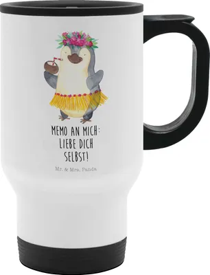 Produktbild von Mr. & Mrs. Panda Thermobecher Für Tee Pinguin Kokosnuss - Weiß - Geschenk, To Go, Kaffeebecher, Aloha, Mit Deckel, Urlaub, Selbstliebe, thermosbecher, Groß