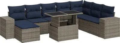 Produktbild von vidaXL 9-tlg. Garten-Sofagarnitur mit Kissen Grau Poly Rattan Akazie