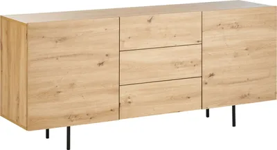 Produktbild von BELIANI Komoda jasne drewno szafka z 3 szufladami dwudrzwiowa metalowe nóżki styl skandynawski