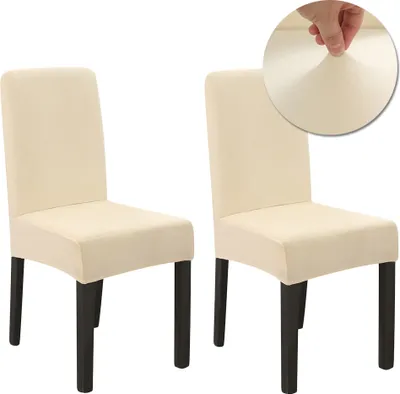 Productafbeelding van Stuhlbladen, set van 2. Verdikte fluwelen, stretch hoesjes voor stoelen. Zachte stoelhoes voor eetkamerstoelen, geschikt voor bruiloften, thuisfeestjes en andere gelegenheden. Stoelovertrek, eetkamerzitkussen, beige