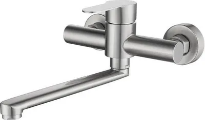 Immagine prodotto di Rubinetto da cucina - Rubinetto girevole - Modello basso, bocca girevole - Rubinetto a parete - Rotazione a 360° - Rubinetto da lavello a parete
