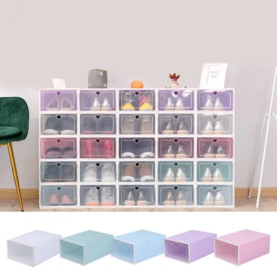 Zdjęcie produktu dla 20X Plastikowe pudełko na buty Pudełko na buty Pudełko do przechowywania Pudełko do przechowywania Przezroczysty organizer do układania w stos (fioletowy)