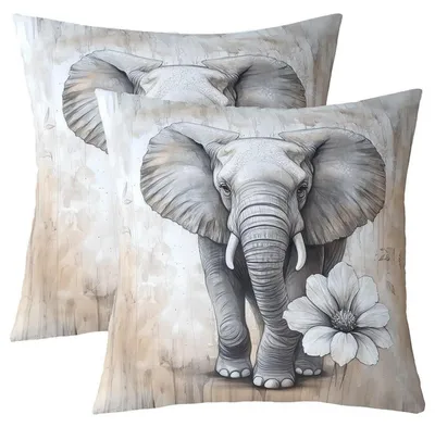 Obrázek produktu pro Dva povlaky na polštáře, 40x40 cm, motiv slon, džungle, zvířata, akvarel, šedá barva, polyester