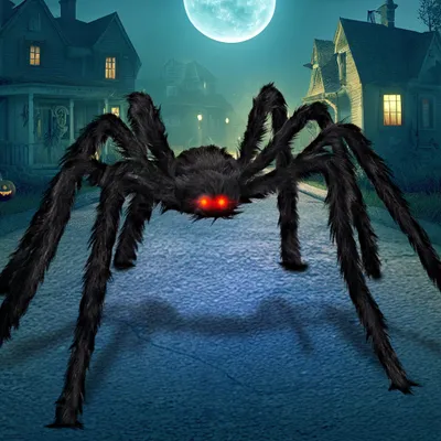 Riesenspinne 2 m mit LED-Augen, Halloween-Deko, schwarz
