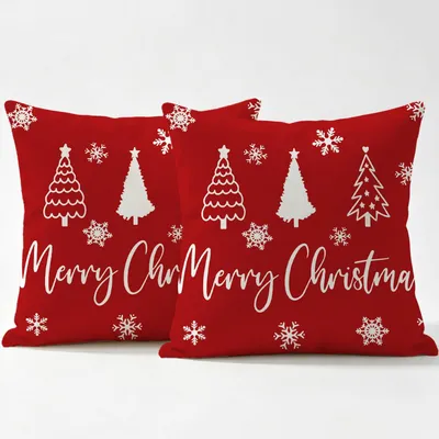 Kissenbezug Weihnachten, 50 x 50 cm, rot, Weihnachtsbaum, 2er-Set