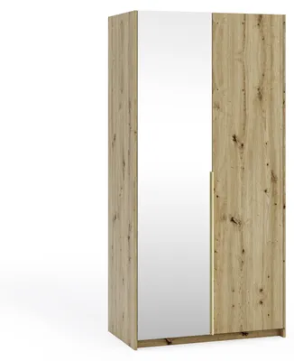 Produktbild von Garderobenschrank ASTON mit Spiegel, Kleiderschrank 100 cm, Schlafzimmerschrank, Moderne Garderobe, Drehtürenschrank, Flurschrank, Eiche Artisan