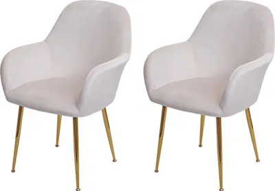 Zdjęcie produktu dla zestaw 2 krzeseł do jadalni HWC-F18, krzesło kuchenne, retro design ~ aksamitny kremowo-biały, złote nogi