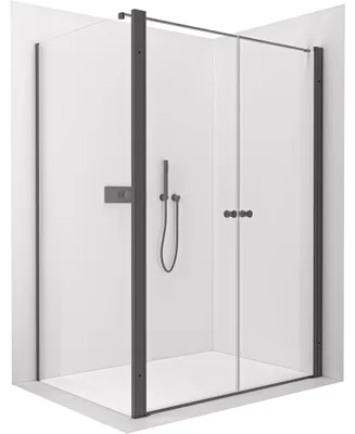 Immagine prodotto di Cabina doccia Antelo L - L/P - vetro da 6 mm - nero opaco, vetro trasparente - 104x70 cm - a battente