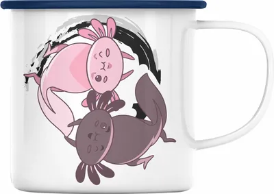 Produktbild von Trendation - Axolotl Emaille Tasse Grafik Lustig Geschenkidee Schwanzlurch Tiere Geschenk Ying Yang Zeichen (Blau)