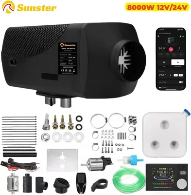 Produktbild von Diesel Standheizung - 8 kW 12V/24V tragbar - Bluetooth App, LCD & Fernbedienung - Auto Start/Stopp - 35 dB leise - 10 L Tank - 20–25 m² - Schwarz