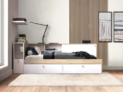 Produktbild von LIFE Kinderbett 90 x 190/200 – Stauraum – Eiche und Weiß