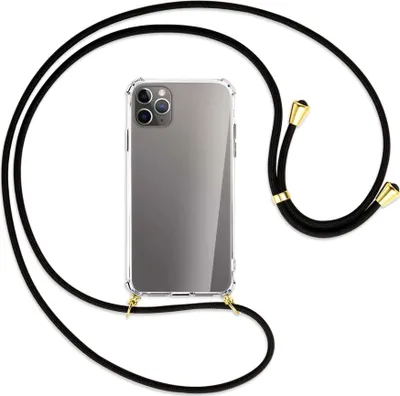 Produktbild von Handykette Backcover-Schutzhülle mit Band (Metall goldfarben) für Apple iPhone 11 Pro Max - schwarz