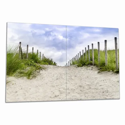 Produktbild von Wallario Herdabdeckplatte aus Glas, Größe 80 x 52 cm 2-teilig, Motiv Auf dem Weg zum Strand durch Dünen