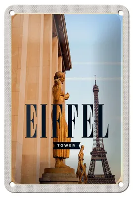 Produktbild von Blechschild Reise 12x18cm Eiffel Tower Skulpturen Deko Schild