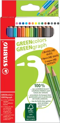 Image de STABILO D/87-2450 Crayon de couleur écologique - GREENcolors - paquet de 12+2 - 12 couleurs et 2 crayons ()