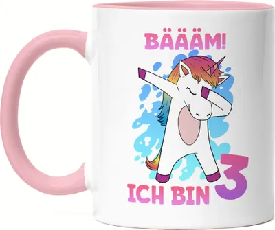 Produktbild von Bäääm Ich Bin 3 Tasse Rosa Einhorn 3. Geburtstag Geburtstagsgeschenk Einhorn-Fans Dabbing