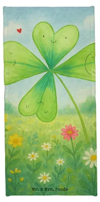 Produktbild von Mr. & Mrs. Panda Strandtuch Blume Kleeblatt Design - Blattgrün - Geschenk, Garten, Handtuch, Strandlaken, Duschtuch, Glück, Badehandtuch, Duschhandtuch, Glücksbringer