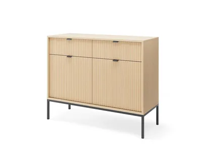 Produktbild von BETTSO Kommode Nova Sideboard Vicenza Eiche geriffelte Fronten Metallbeine schwarz 104 cm