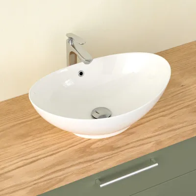 Produktbild von CASAMO Waschbecken Oval Aufsatzwaschbecken Waschschale mit Überlaufschutz 58,5x 38 cm Weiß Hochglanz