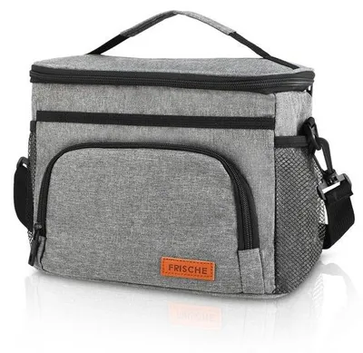 Immagine prodotto di Borsa termica da viaggio compatta da 9 litri, isolata, ideale per l'ufficio, i viaggi e i picnic (26 x 17 x 20 cm), grigia