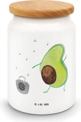 Produktbild von Mr. & Mrs. Panda Kaffeedose Avocado Tanzen - Weiß - Geschenk, Keksdose, Aufbewahrungsdose, Veggie, Musik, salzdose, Party, Fröhlich, Frischhaltedose, Singen