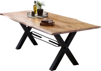 Produktbild von SIT Möbel Esstisch Baumkante | 200 x 100 cm | Platte 36 mm Akazie natur | X-Gestell Metall antikschwarz | B 200 x T 100 x H 76 cm | 15873-11 | Serie TABLES & CO