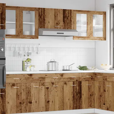 Obrázek produktu pro vidaXL Závěsná prosklená skříň Lyon vzhled starého dřeva 80x31x60 cm materiál na bázi dřeva
