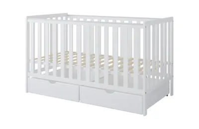 Produktbild von ZEE BAMBI Weiß Babybett 140x70 cm 2in1 mit 2 Schubladen Klassisches Gitterbett 3-Fach Höhenverstellbar Kinderbett mit Beißschutz