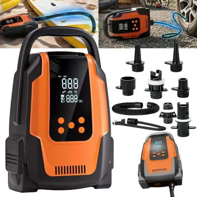 Produktbild von Sup Pumpe Elektrisch 120W - 20PSI Luftpumpe mit LCD - Sup Zubehör + 6 Aufsätze Kompakt, Mobil - Aufpumpen & Luftabsaugung für SUP, Kajak, Schlauchboot