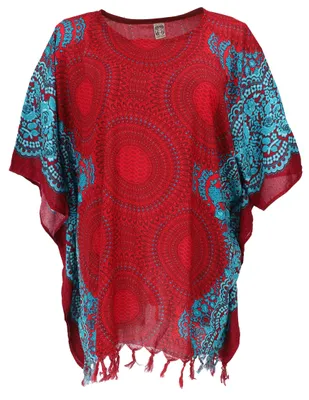 Produktbild von Poncho, Tunika, Strandkleid, Kaftan, Damen Übergröße - Rot, Viskose, Blusen & Tunikas