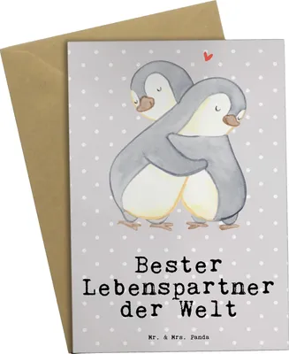 Produktbild von Mr. & Mrs. Panda Grußkarte Pinguin Bester Lebenspartner der Welt - Grau Pastell - Geschenk, Ehefrau, Klappkarte, einladungskarten, Liebe, Hochzeitstag, Geschenkidee