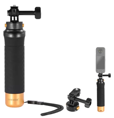 Produktbild von NEEWER Schwimmender Handgriff für Action Kameras mit Schnellwechselhalterung, 1/4" Schraube, Handschlaufe, Handhalterung und Unterwassergriff Zubehörset kompatibel mit GoPro Insta360 DJI, GP23