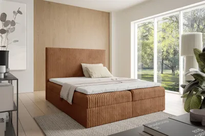 Produktbild von Boxspringbett Schlafzimmerbett ARNAU 140x200cm Stoff Tilia Rostbraun