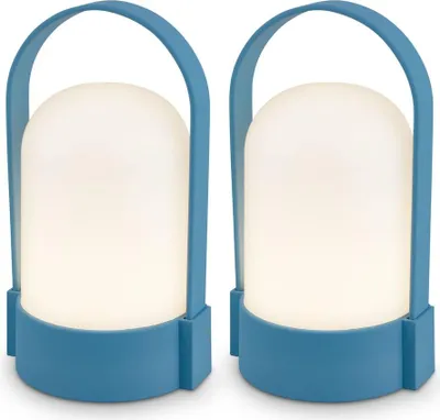 Obrázok produktu pre Nabíjateľná LED stolová lampa sada 2 modrých svietidiel IP44 dotykový stmievač USB-C dobíjateľný