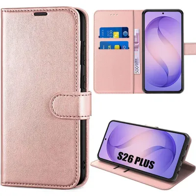 Image de Coque pour Samsung Galaxy S26 Plus, Protection Intégrale Anti-Rayures Antichoc Synthécuir Luxe Rose
