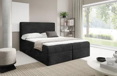 Produktbild von Moebelfest Luxus Boxspringbett 180x200 – Komfortbett mit Bettkasten, Taschenfederkernmatratze & Topper – Modernes Design in Dunkelgrau