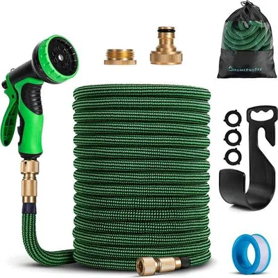 Obrázek produktu pro Zahradní hadice Unyqoos® Flexibilní, 30 m (roztažitelná 10–30 m) – 3vrstvé jádro z latexu, polyester 3450D, mosazné šroubení 1/2 palce a 3/4 palce, 9 druhů proudů, příslušenství