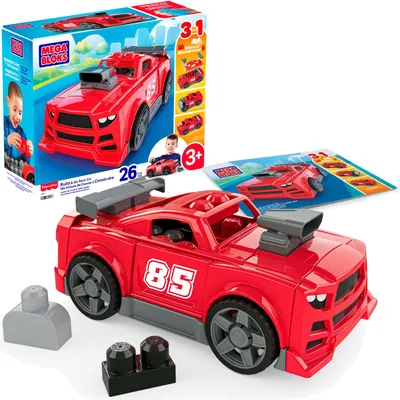 Produktbild von MEGA BLOKS Bauen-und-loslegen-Rennwagen Bausteinspielzeug mit beweglichen Rädern (26 Teile) für Kinder, Bausatz, 3 Jahr(e), Kunststoff, 26 Stück(e), 1,44 kg