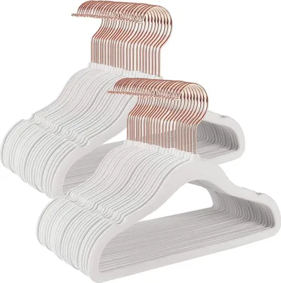 Produktbild von Kleiderbügel für Kinder - 30er Set - Samtbügel mit rosa Haken - Rutschfeste Garderobe für Kinder- und Babykleidung - Weiß
