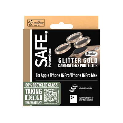 Produktbild von PanzerGlass SAFE. by ® Kameraschutz Glitter Gold iPhone 16 Pro | 16 Pro Max, Apple, Apple - iPhone 16 Pro, Apple - iPhone 16 Pro Max, Trockene Anwendung, Kratzresistent, Schockresistent, Gold, 1 Stück(e)