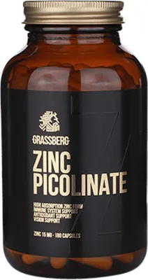 Produktbild von Grassberg Zinc Picolinate (180 Caps) Unflavoured - Vitamine, Mineralien & Gesundheit - Mineralien