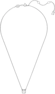 A silver necklace with a single pendant.