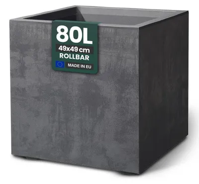 Produktbild von Pflanzkübel Blumenkübel Pflanztrog - 80 Liter - Steinoptik - Anthrazit - Mit Rollen